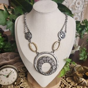 Chico's Silver and Gold Filigree Pendant Necklace